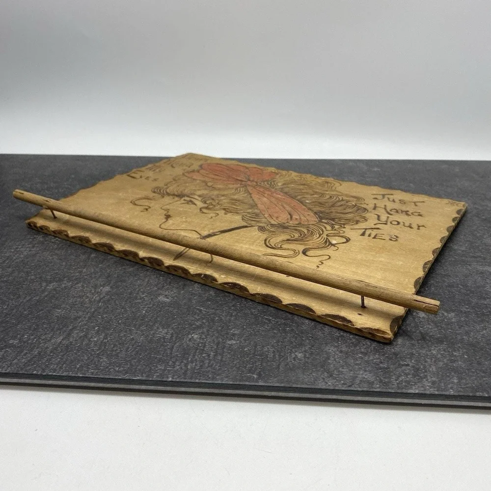 Vintage Pyrography Tie Rack Gibson Girl 